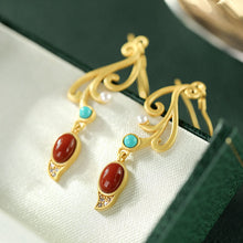 Load image into Gallery viewer, Silver Inlaid Natural Southern Red Agate Turquoise Earrings Elegant Ladies Jewelry
