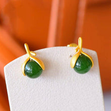 Load image into Gallery viewer, Silver Natural Fine Jade Plant Earrings Vintage Style Retro Exquisite Charm Women&#39;s Jewelry
