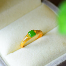 Load image into Gallery viewer, Silver Natural Fine Jade Square Opening Adjustable Ring Exquisite and Elegant Ladies Jewelry
