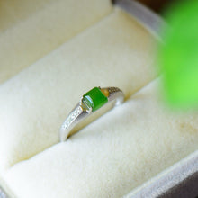 Load image into Gallery viewer, Silver Natural Fine Jade Square Opening Adjustable Ring Exquisite and Elegant Ladies Jewelry
