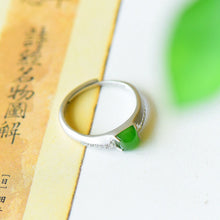 Load image into Gallery viewer, Silver Natural Fine Jade Square Opening Adjustable Ring Exquisite and Elegant Ladies Jewelry
