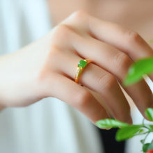 Load image into Gallery viewer, Silver Natural Fine Jade Square Opening Adjustable Ring Exquisite and Elegant Ladies Jewelry
