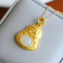 Load image into Gallery viewer, Lokaloca Silver Natural Fine Jade Smiling Buddha Pendant Necklace
