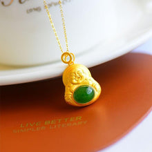 Load image into Gallery viewer, Lokaloca Silver Natural Fine Jade Smiling Buddha Pendant Necklace
