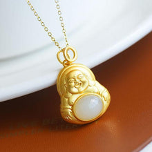 Load image into Gallery viewer, Lokaloca Silver Natural Fine Jade Smiling Buddha Pendant Necklace
