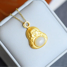 Load image into Gallery viewer, Lokaloca Silver Natural Fine Jade Smiling Buddha Pendant Necklace
