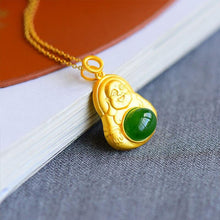 Load image into Gallery viewer, Lokaloca Silver Natural Fine Jade Smiling Buddha Pendant Necklace
