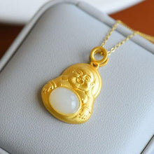 Load image into Gallery viewer, Lokaloca Silver Natural Fine Jade Smiling Buddha Pendant Necklace
