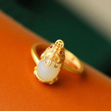 Load image into Gallery viewer, Silver Natural Fine White Jade Fortune Pi Yao Open Adjustable Ring Vintage Retro Women&#39;s Brand Jewelry
