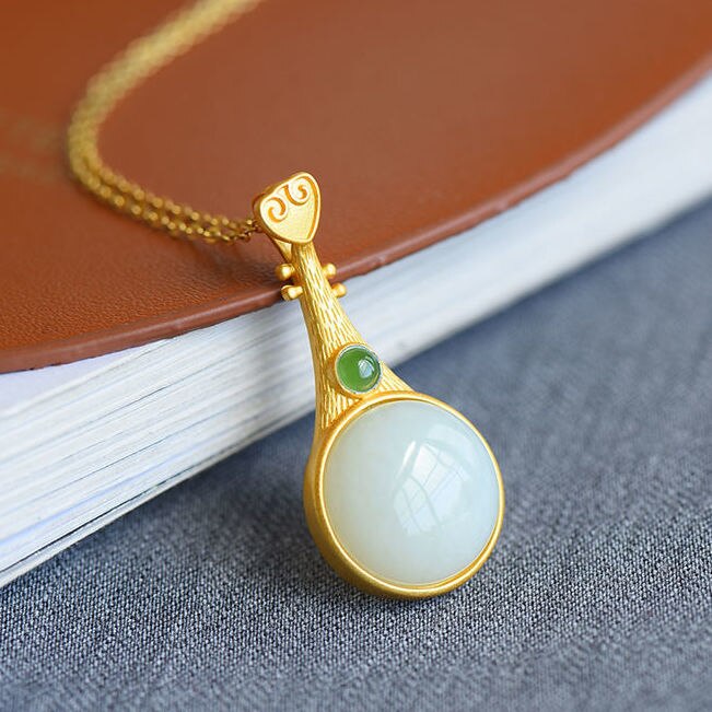 Silver Natural Fine White Jade Pendant Necklace Vintage Style Retro Unique Craft Charm Women's Brand Jewelry