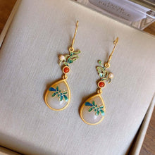 Load image into Gallery viewer, Silver Natural White Jade Water Drop Earrings Vintage Style Retro Enamel Light Luxury Women&#39;s Jewelry
