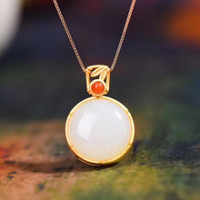 Load image into Gallery viewer, Silver Nature Fine White Jade Round Pendant Necklace
