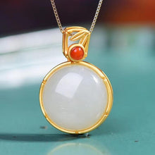 Load image into Gallery viewer, Silver Nature Fine White Jade Round Pendant Necklace
