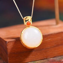 Load image into Gallery viewer, Silver Nature Fine White Jade Round Pendant Necklace
