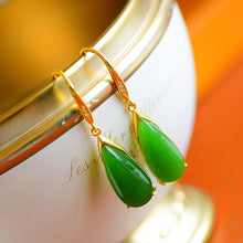 Load image into Gallery viewer, Lokaloca Silver Inlaid Natural Fine Jade Drop-shaped Earrings
