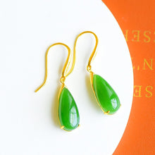 Load image into Gallery viewer, Lokaloca Silver Inlaid Natural Fine Jade Drop-shaped Earrings
