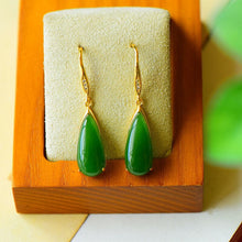 Load image into Gallery viewer, Lokaloca Silver Inlaid Natural Fine Jade Drop-shaped Earrings
