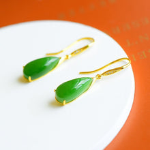 Load image into Gallery viewer, Lokaloca Silver Inlaid Natural Fine Jade Drop-shaped Earrings
