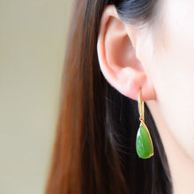 Load image into Gallery viewer, Lokaloca Silver Inlaid Natural Fine Jade Drop-shaped Earrings
