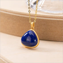 Load image into Gallery viewer, Silver Inlaid Natural Lapis Lazuli Pendant Necklace Vintage Style Unique Craft Women&#39;s Jewelry
