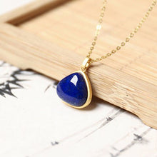 Load image into Gallery viewer, Silver Inlaid Natural Lapis Lazuli Pendant Necklace Vintage Style Unique Craft Women&#39;s Jewelry
