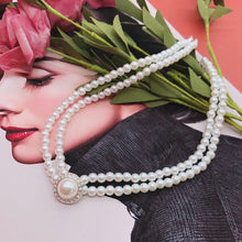 Load image into Gallery viewer, Handmade Double Strands Pearl Beaded Round Pendant Choker Necklace
