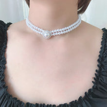 Load image into Gallery viewer, Handmade Double Strands Pearl Beaded Round Pendant Choker Necklace
