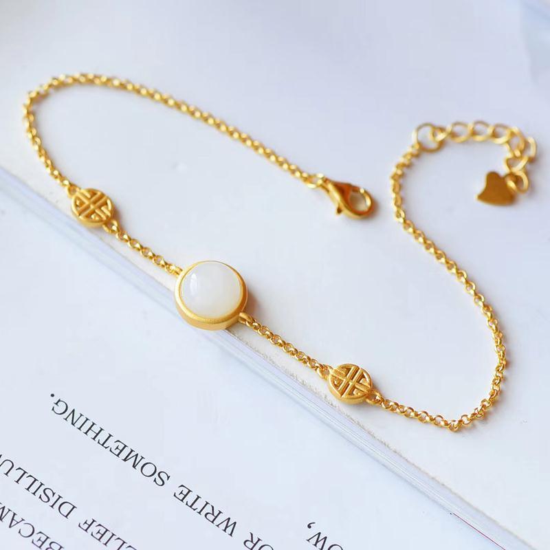 New Design Natural Fine White Jade Charm Bracelet Women's Advanced Jewelry