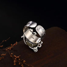 Load image into Gallery viewer, Sterling Silver Boho Design Retro Inlaid White Jade Rose Flower Lady Open Silver Ring Ring Female
