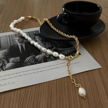 Load image into Gallery viewer, Reminisce 18K Gold Plated Half Chain Half Baroque Pearl Cuban Link Choker Necklace
