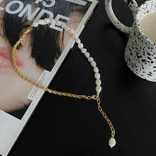 Load image into Gallery viewer, Reminisce 18K Gold Plated Half Chain Half Baroque Pearl Cuban Link Choker Necklace
