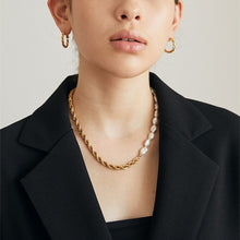 Load image into Gallery viewer, Reminisce 18K Gold Plated Half Chain Half Baroque Pearl Cuban Link Choker Necklace
