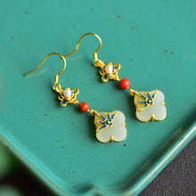 Load image into Gallery viewer, Summer Special Enamel Porcelain Inlaid Fine White Jade Pearl Clover Long Earrings Ladies Banquet Silver Jewelry
