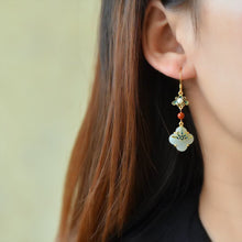 Load image into Gallery viewer, Summer Special Enamel Porcelain Inlaid Fine White Jade Pearl Clover Long Earrings Ladies Banquet Silver Jewelry
