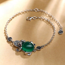 Load image into Gallery viewer, Designer&#39;s Original Innovative Silver Inlaid Lucky Frog Chalcedony Jade Bracelet Retro Ladies Jewelry
