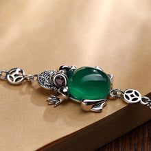 Load image into Gallery viewer, Designer&#39;s Original Innovative Silver Inlaid Lucky Frog Chalcedony Jade Bracelet Retro Ladies Jewelry
