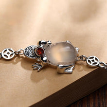 Load image into Gallery viewer, Designer&#39;s Original Innovative Silver Inlaid Lucky Frog Chalcedony Jade Bracelet Retro Ladies Jewelry
