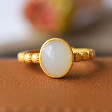 Load image into Gallery viewer, Lokaloca Silver Inlaid White Jade Opening Adjustable Ring
