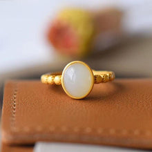 Load image into Gallery viewer, Lokaloca Silver Inlaid White Jade Opening Adjustable Ring
