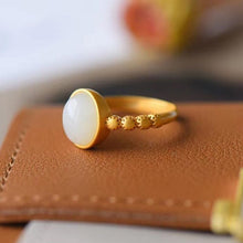 Load image into Gallery viewer, Lokaloca Silver Inlaid White Jade Opening Adjustable Ring
