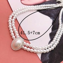 Load image into Gallery viewer, Handmade Double Strand Pearl Beaded Pendant Choker Necklace
