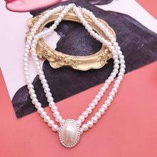 Load image into Gallery viewer, Handmade Double Strand Pearl Beaded Pendant Choker Necklace
