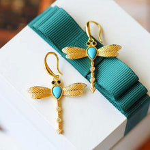 Load image into Gallery viewer, Turquoise Dragonfly Ear Hook Vintage Style Retro Design Unique Craft Charm Women&#39;s Christmas Halloween Gift
