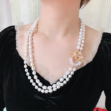 Load image into Gallery viewer, Handmade Gold-plating Double Strand Pearl Beaded Pendant Necklace
