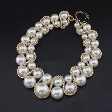 Load image into Gallery viewer, Handmade Double Strand Pearl Beaded Statement Choker Necklace
