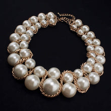 Load image into Gallery viewer, Handmade Double Strand Pearl Beaded Statement Choker Necklace
