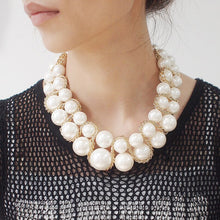 Load image into Gallery viewer, Handmade Double Strand Pearl Beaded Statement Choker Necklace
