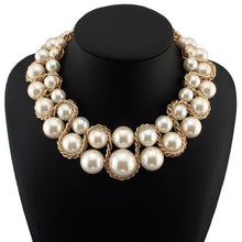 Load image into Gallery viewer, Handmade Double Strand Pearl Beaded Statement Choker Necklace
