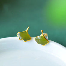 Load image into Gallery viewer, Lokaloca Natural Fine Jade Ginkgo Leaf Earrings
