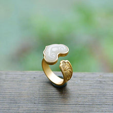 Load image into Gallery viewer, Unique and Creative Natural Fine White Jade Auspicious Cloud Opening Adjustable Exquisite Elegant Ladies Ring
